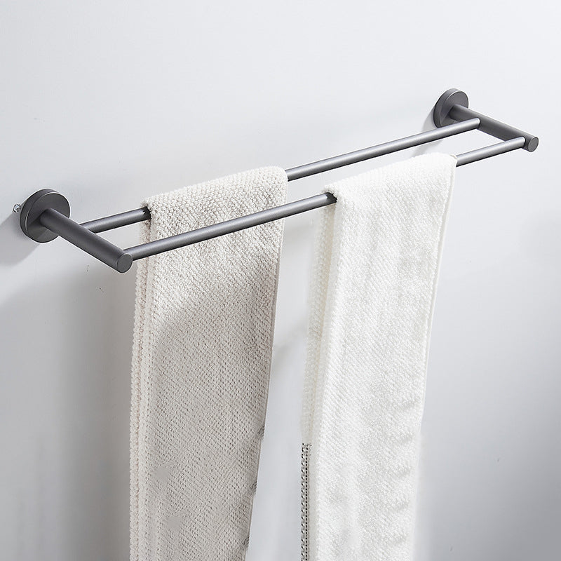 Traditional Gray Brass Bath Hardware Set Towel Bar Bathroom Hardware Set Towel Bar (Double Rods) Clearhalo 'Bathroom Hardware Sets' 'Bathroom Hardware' 'Bathroom Remodel & Bathroom Fixtures' 'bathroom_hardware_sets' 'Home Improvement' 'home_improvement' 'home_improvement_bathroom_hardware_sets' 6718613