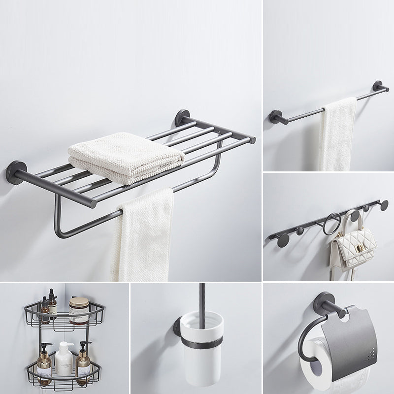 Traditional Gray Brass Bath Hardware Set Towel Bar Bathroom Hardware Set 6-Piece Set (Single Rod) Clearhalo 'Bathroom Hardware Sets' 'Bathroom Hardware' 'Bathroom Remodel & Bathroom Fixtures' 'bathroom_hardware_sets' 'Home Improvement' 'home_improvement' 'home_improvement_bathroom_hardware_sets' 6718622