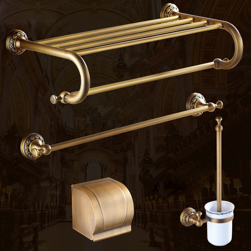 Traditional Brass Bathroom Accessory Set Brushed Bronze Bathroom Set Curved Bar Single Rod 4-Piece Set (5"L Toilet Paper Holder) Clearhalo 'Bathroom Hardware Sets' 'Bathroom Hardware' 'Bathroom Remodel & Bathroom Fixtures' 'bathroom_hardware_sets' 'Home Improvement' 'home_improvement' 'home_improvement_bathroom_hardware_sets' 6719586