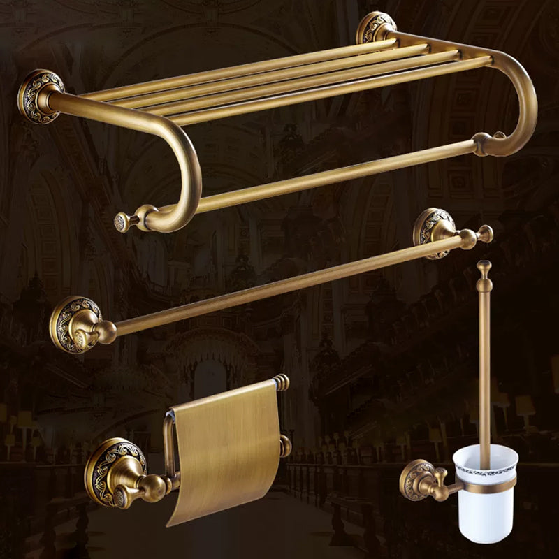 Traditional Brass Bathroom Accessory Set Brushed Bronze Bathroom Set Curved Bar Single Rod 4-Piece Set (8"L Toilet Paper Holder) Clearhalo 'Bathroom Hardware Sets' 'Bathroom Hardware' 'Bathroom Remodel & Bathroom Fixtures' 'bathroom_hardware_sets' 'Home Improvement' 'home_improvement' 'home_improvement_bathroom_hardware_sets' 6719587