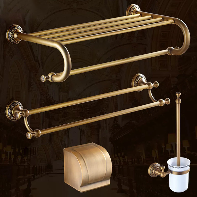 Traditional Brass Bathroom Accessory Set Brushed Bronze Bathroom Set Curved Bar Double Bars 4-Piece Set (5"L Toilet Paper Holder) Clearhalo 'Bathroom Hardware Sets' 'Bathroom Hardware' 'Bathroom Remodel & Bathroom Fixtures' 'bathroom_hardware_sets' 'Home Improvement' 'home_improvement' 'home_improvement_bathroom_hardware_sets' 6719590