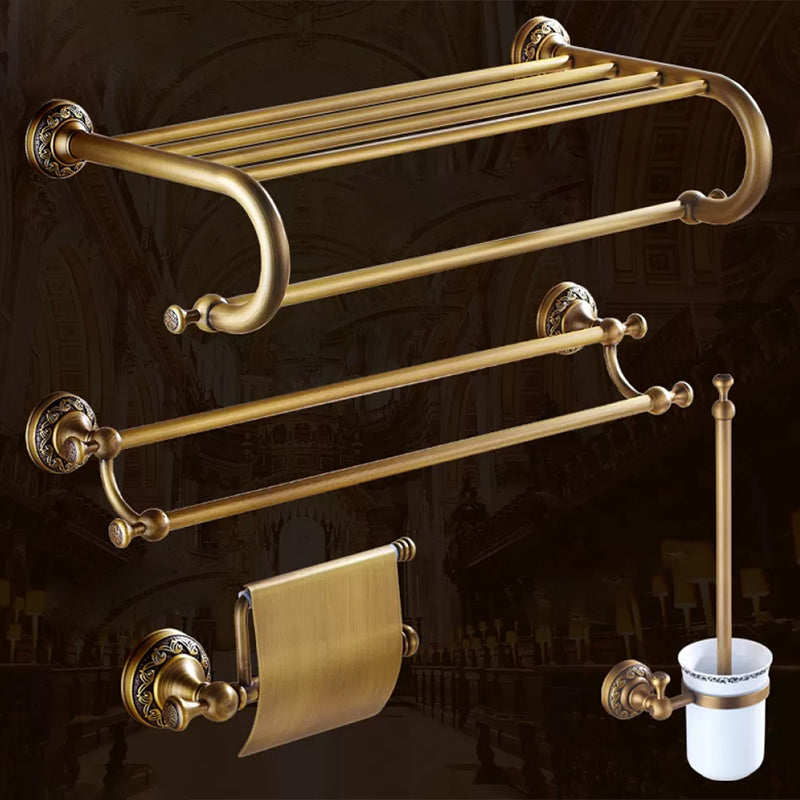 Traditional Brass Bathroom Accessory Set Brushed Bronze Bathroom Set Curved Bar Double Bars 4-Piece Set (8"L Toilet Paper Holder) Clearhalo 'Bathroom Hardware Sets' 'Bathroom Hardware' 'Bathroom Remodel & Bathroom Fixtures' 'bathroom_hardware_sets' 'Home Improvement' 'home_improvement' 'home_improvement_bathroom_hardware_sets' 6719592