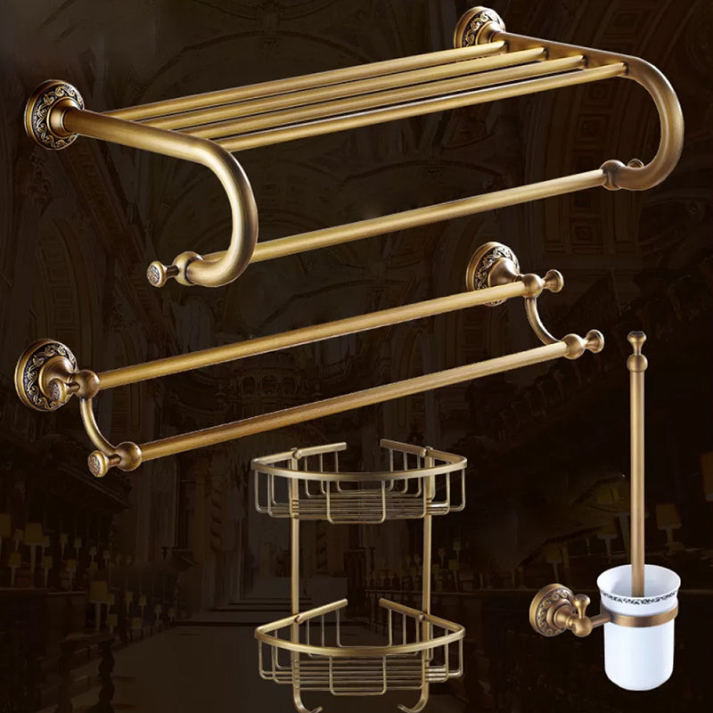 Traditional Brass Bathroom Accessory Set Brushed Bronze Bathroom Set Curved Bar Double Bars 4-Piece Set (Double Bathroom Tripod) Clearhalo 'Bathroom Hardware Sets' 'Bathroom Hardware' 'Bathroom Remodel & Bathroom Fixtures' 'bathroom_hardware_sets' 'Home Improvement' 'home_improvement' 'home_improvement_bathroom_hardware_sets' 6719598