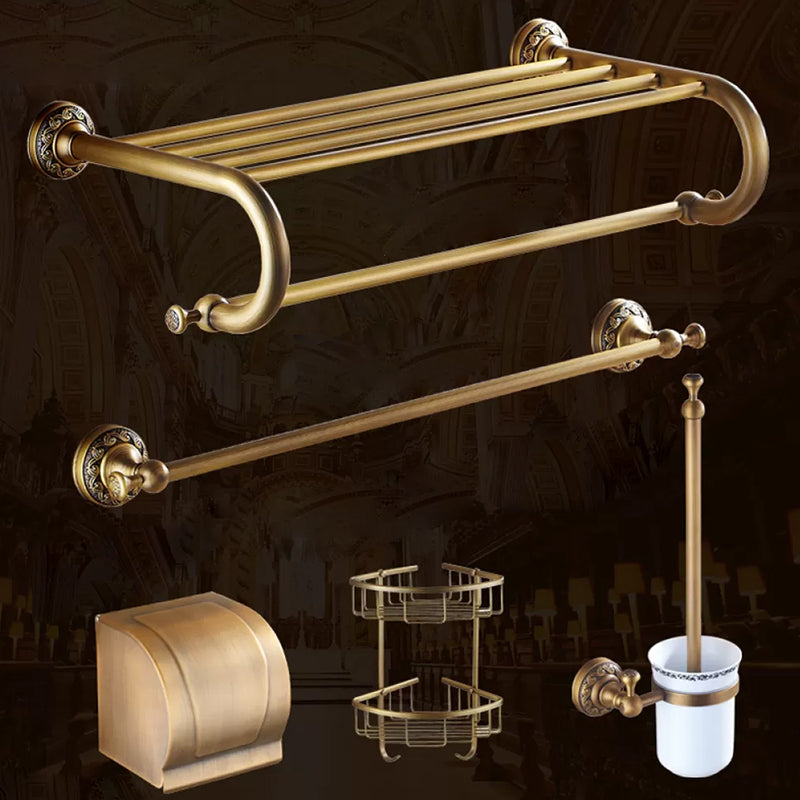 Traditional Brass Bathroom Accessory Set Brushed Bronze Bathroom Set Curved Bar Single Rod 5-Piece Set (5"L Toilet Paper Holder) Clearhalo 'Bathroom Hardware Sets' 'Bathroom Hardware' 'Bathroom Remodel & Bathroom Fixtures' 'bathroom_hardware_sets' 'Home Improvement' 'home_improvement' 'home_improvement_bathroom_hardware_sets' 6719602
