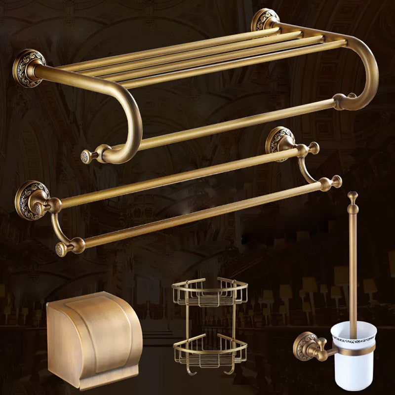 Traditional Brass Bathroom Accessory Set Brushed Bronze Bathroom Set Curved Bar Double Bars 5-Piece Set (5"L Toilet Paper Holder) Clearhalo 'Bathroom Hardware Sets' 'Bathroom Hardware' 'Bathroom Remodel & Bathroom Fixtures' 'bathroom_hardware_sets' 'Home Improvement' 'home_improvement' 'home_improvement_bathroom_hardware_sets' 6719604