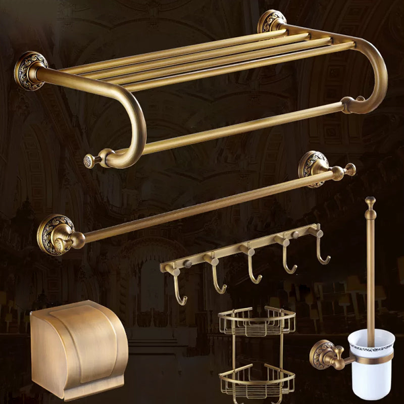 Traditional Brass Bathroom Accessory Set Brushed Bronze Bathroom Set Curved Bar Single Rod 6-Piece Set (5"L Toilet Paper Holder) Clearhalo 'Bathroom Hardware Sets' 'Bathroom Hardware' 'Bathroom Remodel & Bathroom Fixtures' 'bathroom_hardware_sets' 'Home Improvement' 'home_improvement' 'home_improvement_bathroom_hardware_sets' 6719607