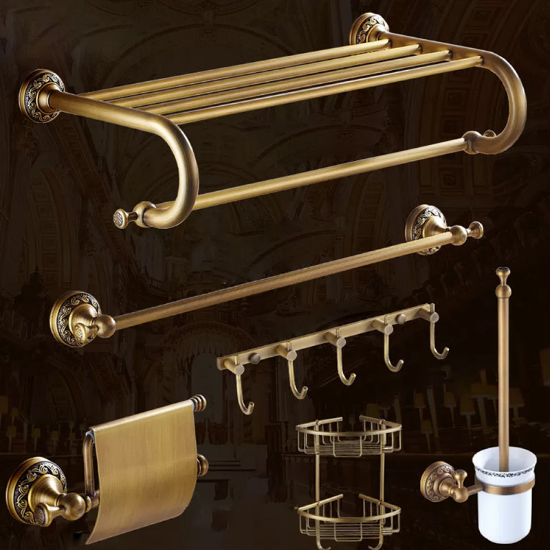 Traditional Brass Bathroom Accessory Set Brushed Bronze Bathroom Set Curved Bar Single Rod 6-Piece Set (8"L Toilet Paper Holder) Clearhalo 'Bathroom Hardware Sets' 'Bathroom Hardware' 'Bathroom Remodel & Bathroom Fixtures' 'bathroom_hardware_sets' 'Home Improvement' 'home_improvement' 'home_improvement_bathroom_hardware_sets' 6719608