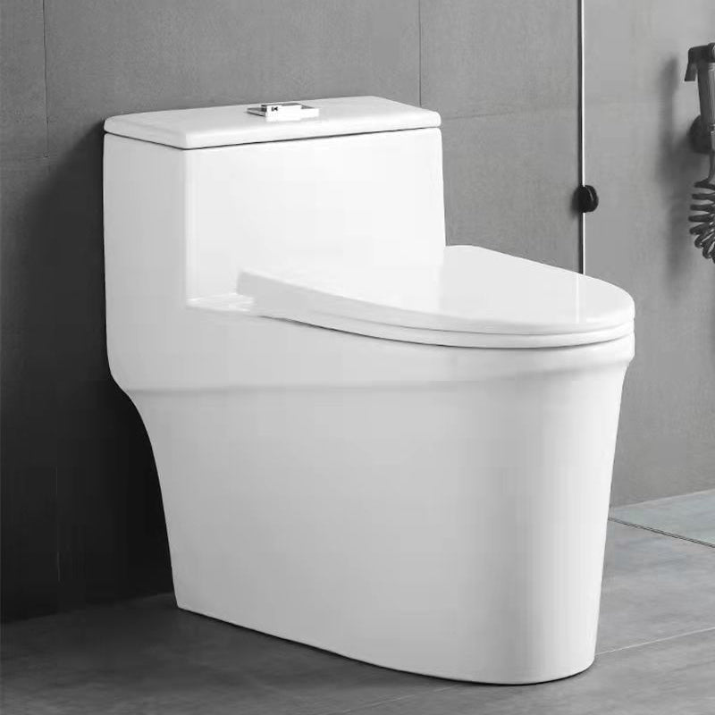 Glossy White Ceramic Toilet Bowl Modern Indoor All-In-One Toilet 17"L x 28"W x 24"H Top Press Flushing 12" Clearhalo 'Bathroom Remodel & Bathroom Fixtures' 'Home Improvement' 'home_improvement' 'home_improvement_toilets' 'Toilets & Bidets' 'Toilets' 6719625