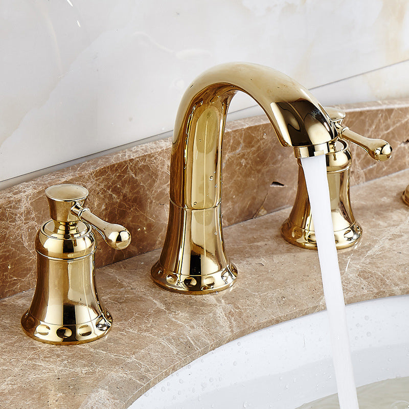 Glam Style Faucet Widespread Sink Faucet with 2 Lever Handles Clearhalo 'Bathroom Remodel & Bathroom Fixtures' 'Bathroom Sink Faucets' 'Bathroom Sinks & Faucet Components' 'bathroom_sink_faucets' 'Home Improvement' 'home_improvement' 'home_improvement_bathroom_sink_faucets' 6726954