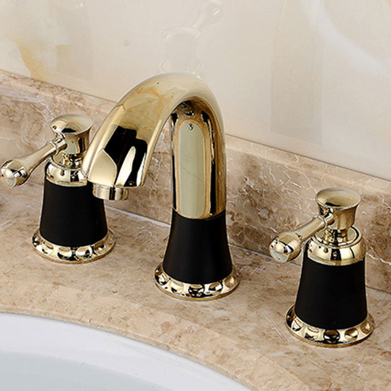 Glam Style Faucet Widespread Sink Faucet with 2 Lever Handles Clearhalo 'Bathroom Remodel & Bathroom Fixtures' 'Bathroom Sink Faucets' 'Bathroom Sinks & Faucet Components' 'bathroom_sink_faucets' 'Home Improvement' 'home_improvement' 'home_improvement_bathroom_sink_faucets' 6726959