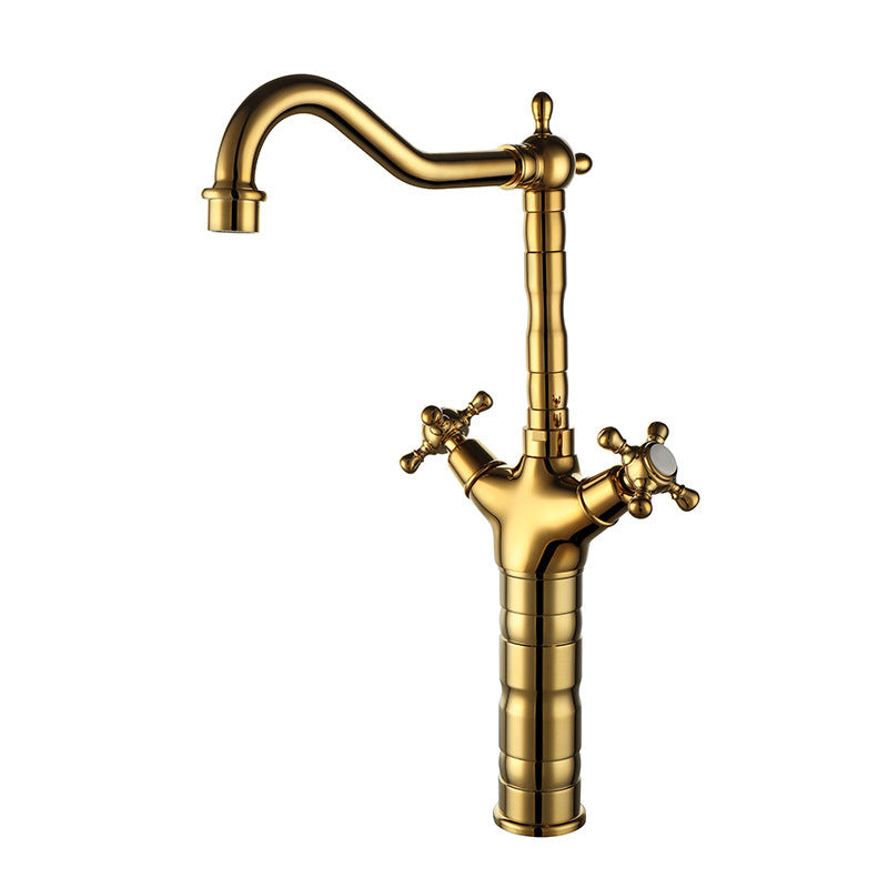 Glam Centerset Faucet Brass Cross Handles High-Arc 2 Handles Basin Lavatory Faucet Clearhalo 'Bathroom Remodel & Bathroom Fixtures' 'Bathroom Sink Faucets' 'Bathroom Sinks & Faucet Components' 'bathroom_sink_faucets' 'Home Improvement' 'home_improvement' 'home_improvement_bathroom_sink_faucets' 6727112