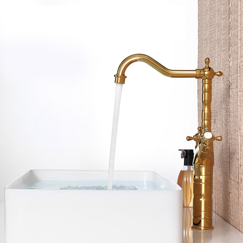 Glam Centerset Faucet Brass Cross Handles High-Arc 2 Handles Basin Lavatory Faucet Clearhalo 'Bathroom Remodel & Bathroom Fixtures' 'Bathroom Sink Faucets' 'Bathroom Sinks & Faucet Components' 'bathroom_sink_faucets' 'Home Improvement' 'home_improvement' 'home_improvement_bathroom_sink_faucets' 6727114