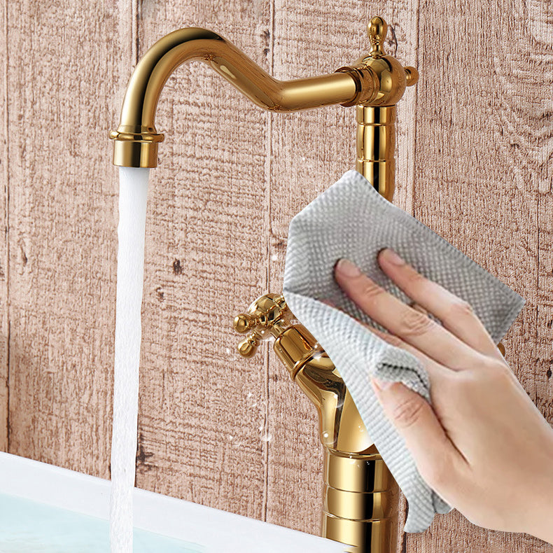 Glam Centerset Faucet Brass Cross Handles High-Arc 2 Handles Basin Lavatory Faucet Clearhalo 'Bathroom Remodel & Bathroom Fixtures' 'Bathroom Sink Faucets' 'Bathroom Sinks & Faucet Components' 'bathroom_sink_faucets' 'Home Improvement' 'home_improvement' 'home_improvement_bathroom_sink_faucets' 6727122