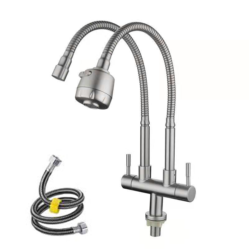 Double Handle Kitchen Faucet 2-Function Faucet with Deck Plate Universal Dual Mode Supply Lines Included Clearhalo 'Home Improvement' 'home_improvement' 'home_improvement_kitchen_faucets' 'Kitchen Faucets' 'Kitchen Remodel & Kitchen Fixtures' 'Kitchen Sinks & Faucet Components' 'kitchen_faucets' 6727129