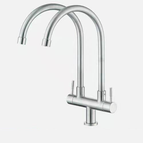 Double Handle Kitchen Faucet 2-Function Faucet with Deck Plate Clearhalo 'Home Improvement' 'home_improvement' 'home_improvement_kitchen_faucets' 'Kitchen Faucets' 'Kitchen Remodel & Kitchen Fixtures' 'Kitchen Sinks & Faucet Components' 'kitchen_faucets' 6727131