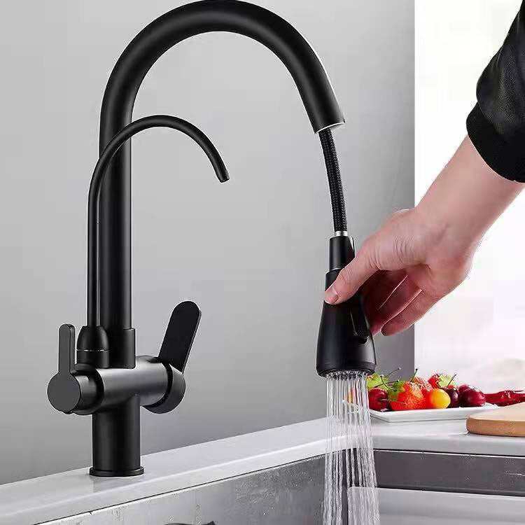 Contemporary Pull down Kitchen Faucet Double Handle High Arch 2-Function Water Filler Clearhalo 'Home Improvement' 'home_improvement' 'home_improvement_kitchen_faucets' 'Kitchen Faucets' 'Kitchen Remodel & Kitchen Fixtures' 'Kitchen Sinks & Faucet Components' 'kitchen_faucets' 6727136