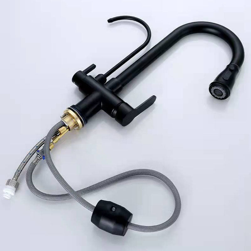 Contemporary Pull down Kitchen Faucet Double Handle High Arch 2-Function Water Filler Clearhalo 'Home Improvement' 'home_improvement' 'home_improvement_kitchen_faucets' 'Kitchen Faucets' 'Kitchen Remodel & Kitchen Fixtures' 'Kitchen Sinks & Faucet Components' 'kitchen_faucets' 6727141