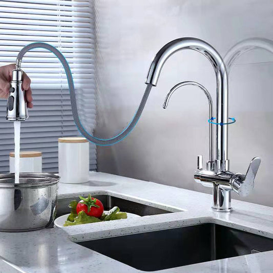 Contemporary Pull down Kitchen Faucet Double Handle High Arch 2-Function Water Filler Clearhalo 'Home Improvement' 'home_improvement' 'home_improvement_kitchen_faucets' 'Kitchen Faucets' 'Kitchen Remodel & Kitchen Fixtures' 'Kitchen Sinks & Faucet Components' 'kitchen_faucets' 6727142