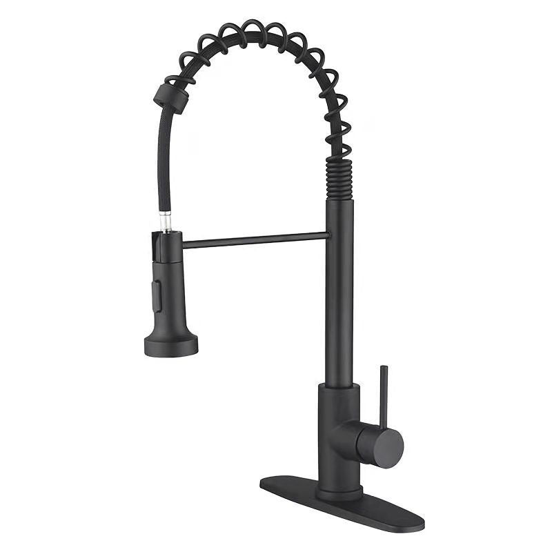 Modern Farmhouse Faucet One Handle High Arch Kitchen Faucet with Pull out Sprayer Black Clearhalo 'Home Improvement' 'home_improvement' 'home_improvement_kitchen_faucets' 'Kitchen Faucets' 'Kitchen Remodel & Kitchen Fixtures' 'Kitchen Sinks & Faucet Components' 'kitchen_faucets' 6727190
