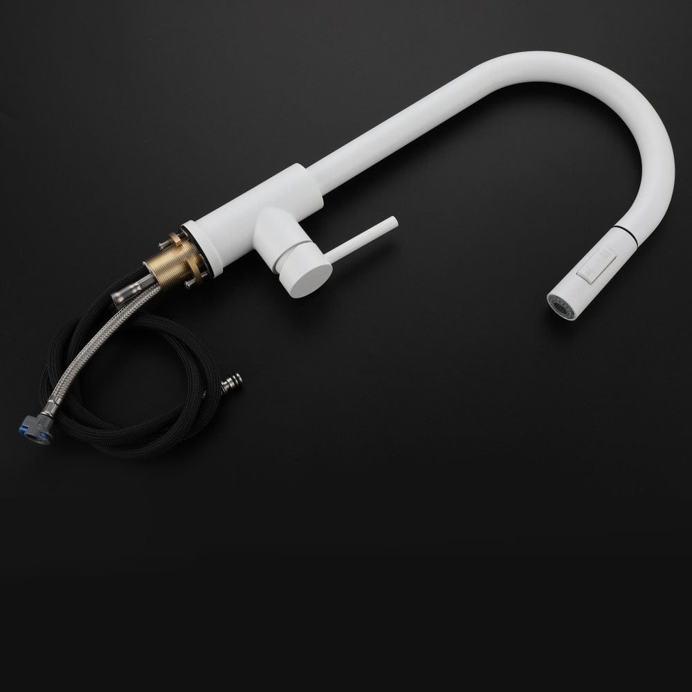 Contemporary Single Handle Kitchen Faucet 1-Hold Faucet with Pull out Sprayer Clearhalo 'Home Improvement' 'home_improvement' 'home_improvement_kitchen_faucets' 'Kitchen Faucets' 'Kitchen Remodel & Kitchen Fixtures' 'Kitchen Sinks & Faucet Components' 'kitchen_faucets' 6727206