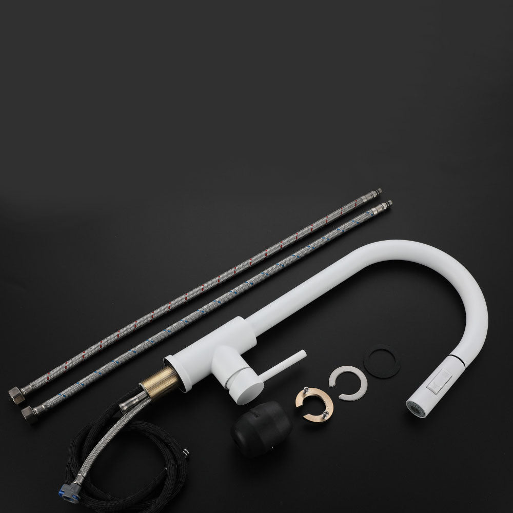 Contemporary Single Handle Kitchen Faucet 1-Hold Faucet with Pull out Sprayer Clearhalo 'Home Improvement' 'home_improvement' 'home_improvement_kitchen_faucets' 'Kitchen Faucets' 'Kitchen Remodel & Kitchen Fixtures' 'Kitchen Sinks & Faucet Components' 'kitchen_faucets' 6727207