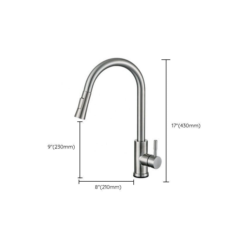 Contemporary Single Handle Kitchen Faucet 1-Hold Faucet with Pull out Sprayer Clearhalo 'Home Improvement' 'home_improvement' 'home_improvement_kitchen_faucets' 'Kitchen Faucets' 'Kitchen Remodel & Kitchen Fixtures' 'Kitchen Sinks & Faucet Components' 'kitchen_faucets' 6727213
