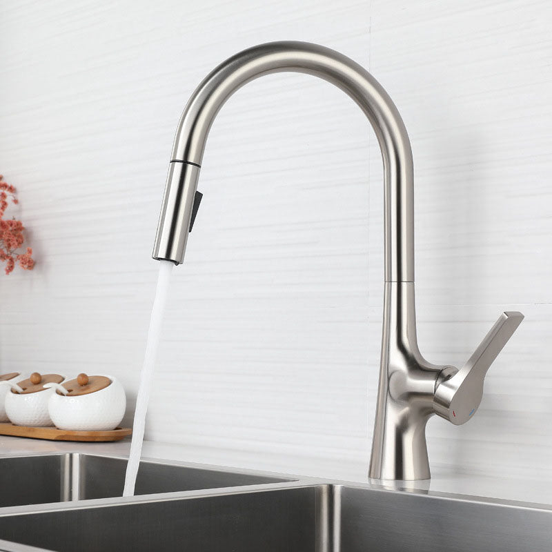 Contemporary Single Handle Kitchen Faucet Water Filler with Pull out Sprayer Nickel Clearhalo 'Home Improvement' 'home_improvement' 'home_improvement_kitchen_faucets' 'Kitchen Faucets' 'Kitchen Remodel & Kitchen Fixtures' 'Kitchen Sinks & Faucet Components' 'kitchen_faucets' 6727225
