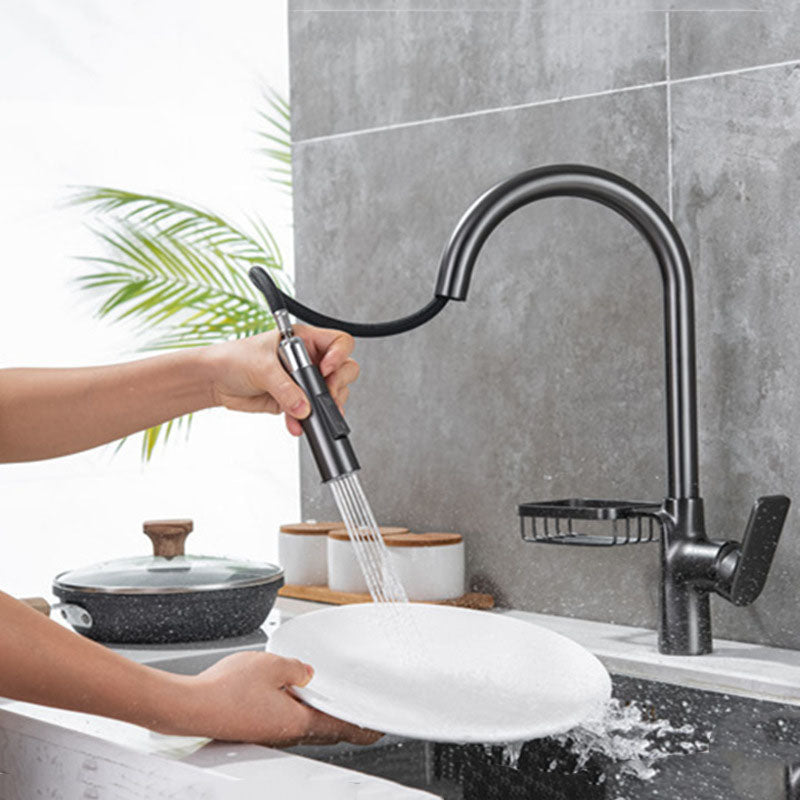 Modern 1-Handle Faucet Copper with Pull out Sprayer with Water Dispenser Faucet Grey Clearhalo 'Home Improvement' 'home_improvement' 'home_improvement_kitchen_faucets' 'Kitchen Faucets' 'Kitchen Remodel & Kitchen Fixtures' 'Kitchen Sinks & Faucet Components' 'kitchen_faucets' 6727243