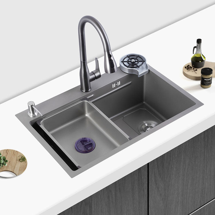 Contemporary Style Kitchen Sink Single Bowl Kitchen Sink with Rectangle Shape 29.5"L x 17.7"W x 8.3"H Sink with Faucet Pull Out Faucet with Cup Washer Clearhalo 'Home Improvement' 'home_improvement' 'home_improvement_kitchen_sinks' 'Kitchen Remodel & Kitchen Fixtures' 'Kitchen Sinks & Faucet Components' 'Kitchen Sinks' 'kitchen_sinks' 6727275