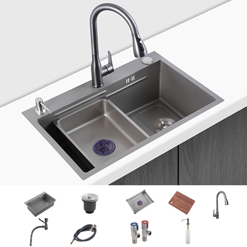 Contemporary Style Kitchen Sink Single Bowl Kitchen Sink with Rectangle Shape Sink with Faucet Pull Out Faucet Clearhalo 'Home Improvement' 'home_improvement' 'home_improvement_kitchen_sinks' 'Kitchen Remodel & Kitchen Fixtures' 'Kitchen Sinks & Faucet Components' 'Kitchen Sinks' 'kitchen_sinks' 6727276