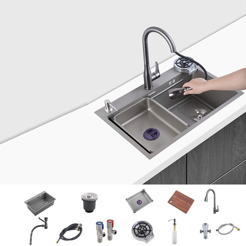 Contemporary Style Kitchen Sink Single Bowl Kitchen Sink with Rectangle Shape Sink with Faucet Pull Out Faucet with Cup Washer Clearhalo 'Home Improvement' 'home_improvement' 'home_improvement_kitchen_sinks' 'Kitchen Remodel & Kitchen Fixtures' 'Kitchen Sinks & Faucet Components' 'Kitchen Sinks' 'kitchen_sinks' 6727277