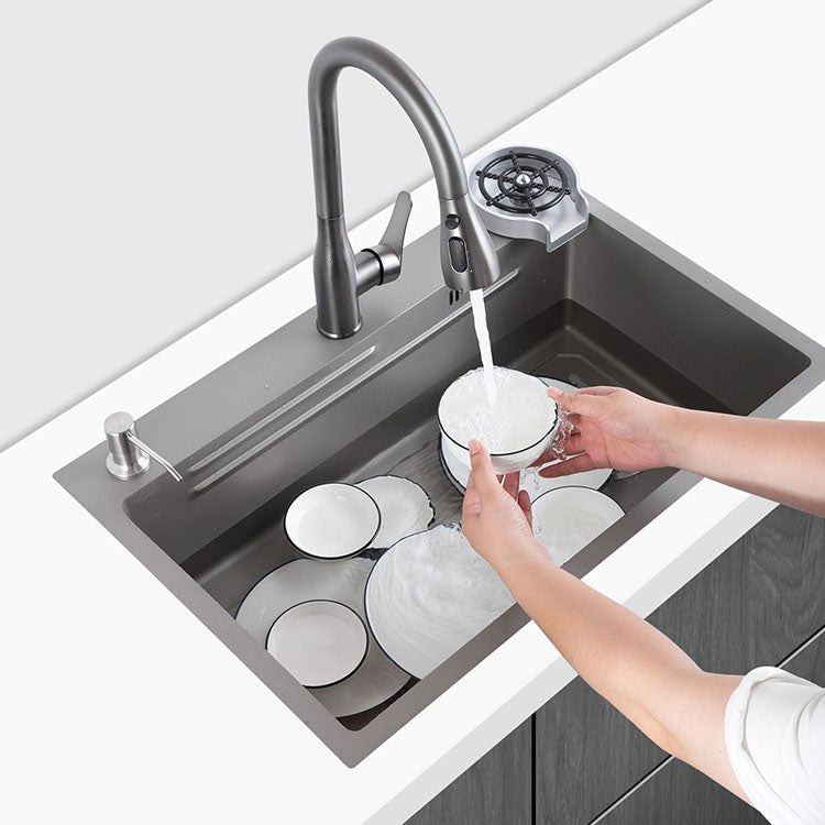 Contemporary Style Kitchen Sink Single Bowl Kitchen Sink with Rectangle Shape Clearhalo 'Home Improvement' 'home_improvement' 'home_improvement_kitchen_sinks' 'Kitchen Remodel & Kitchen Fixtures' 'Kitchen Sinks & Faucet Components' 'Kitchen Sinks' 'kitchen_sinks' 6727280