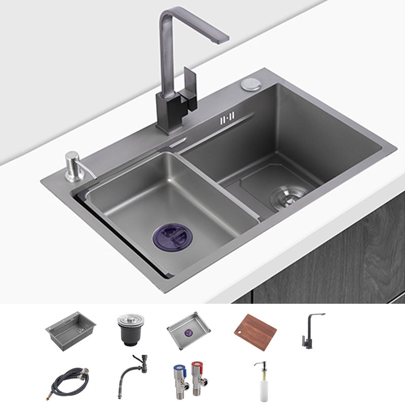 Contemporary Style Kitchen Sink Single Bowl Kitchen Sink with Rectangle Shape Sink with Faucet Square Faucet Clearhalo 'Home Improvement' 'home_improvement' 'home_improvement_kitchen_sinks' 'Kitchen Remodel & Kitchen Fixtures' 'Kitchen Sinks & Faucet Components' 'Kitchen Sinks' 'kitchen_sinks' 6727281