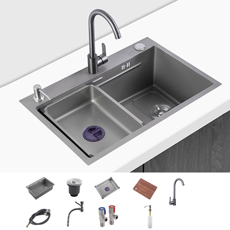 Contemporary Style Kitchen Sink Single Bowl Kitchen Sink with Rectangle Shape Sink with Faucet Round Faucet Clearhalo 'Home Improvement' 'home_improvement' 'home_improvement_kitchen_sinks' 'Kitchen Remodel & Kitchen Fixtures' 'Kitchen Sinks & Faucet Components' 'Kitchen Sinks' 'kitchen_sinks' 6727283