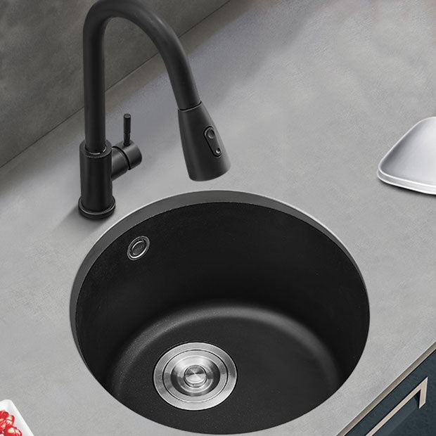 Contemporary Style Kitchen Sink Quartz Single Bowl Kitchen Sink with Basket Strainer Clearhalo 'Home Improvement' 'home_improvement' 'home_improvement_kitchen_sinks' 'Kitchen Remodel & Kitchen Fixtures' 'Kitchen Sinks & Faucet Components' 'Kitchen Sinks' 'kitchen_sinks' 6727303