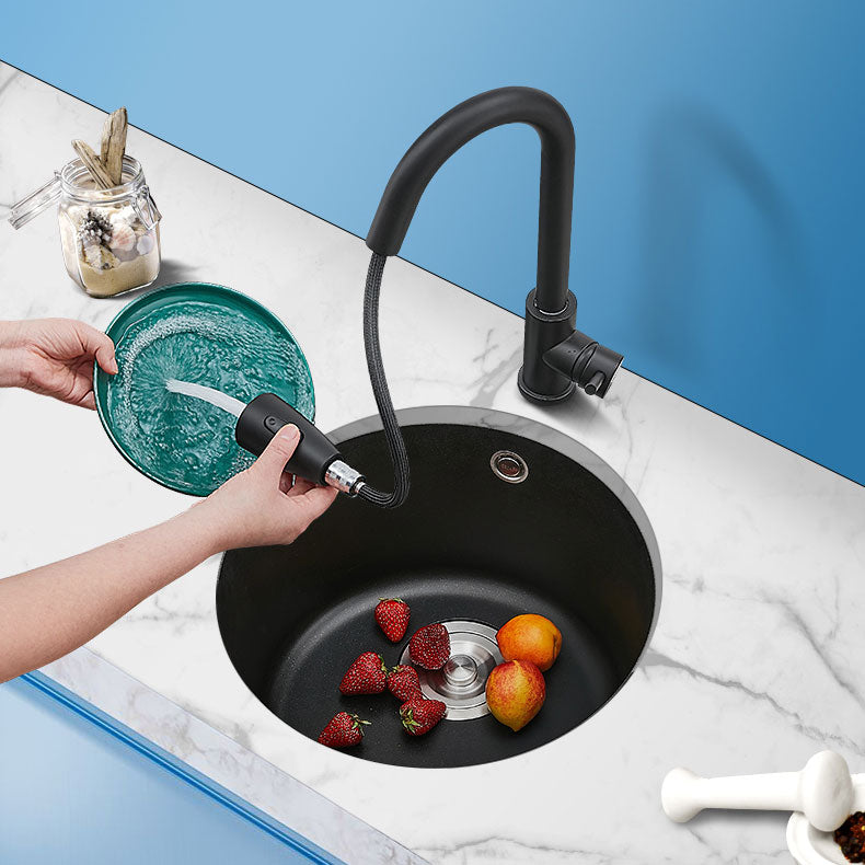 Contemporary Style Kitchen Sink Quartz Single Bowl Kitchen Sink with Basket Strainer Clearhalo 'Home Improvement' 'home_improvement' 'home_improvement_kitchen_sinks' 'Kitchen Remodel & Kitchen Fixtures' 'Kitchen Sinks & Faucet Components' 'Kitchen Sinks' 'kitchen_sinks' 6727317