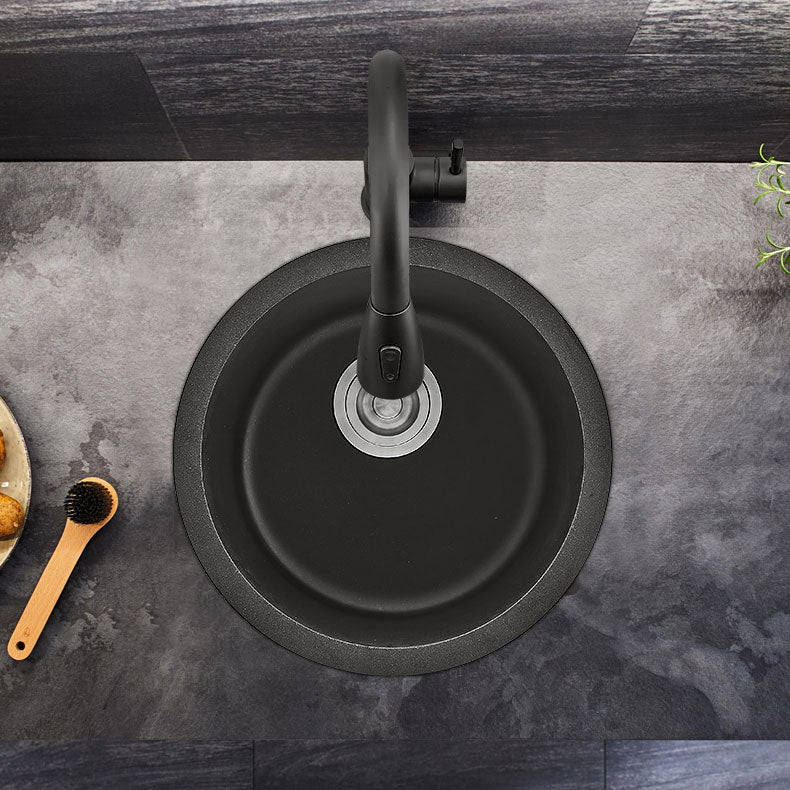 Contemporary Style Kitchen Sink Quartz Single Bowl Kitchen Sink with Basket Strainer Clearhalo 'Home Improvement' 'home_improvement' 'home_improvement_kitchen_sinks' 'Kitchen Remodel & Kitchen Fixtures' 'Kitchen Sinks & Faucet Components' 'Kitchen Sinks' 'kitchen_sinks' 6727319