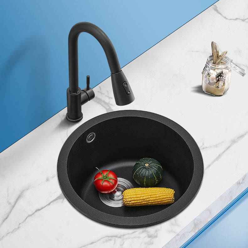 Contemporary Style Kitchen Sink Quartz Single Bowl Kitchen Sink with Basket Strainer Clearhalo 'Home Improvement' 'home_improvement' 'home_improvement_kitchen_sinks' 'Kitchen Remodel & Kitchen Fixtures' 'Kitchen Sinks & Faucet Components' 'Kitchen Sinks' 'kitchen_sinks' 6727320