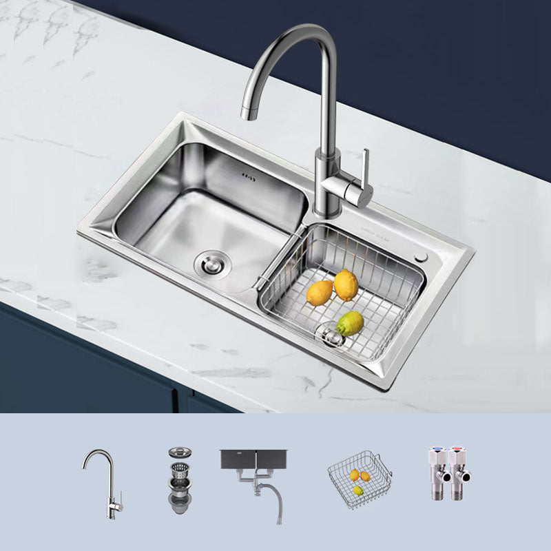 Modern Style Sink Stainless Steel Drop-In Noise-cancelling Design Sink for Kitchen Sink with Faucet Round Faucet Clearhalo 'Home Improvement' 'home_improvement' 'home_improvement_kitchen_sinks' 'Kitchen Remodel & Kitchen Fixtures' 'Kitchen Sinks & Faucet Components' 'Kitchen Sinks' 'kitchen_sinks' 6727330