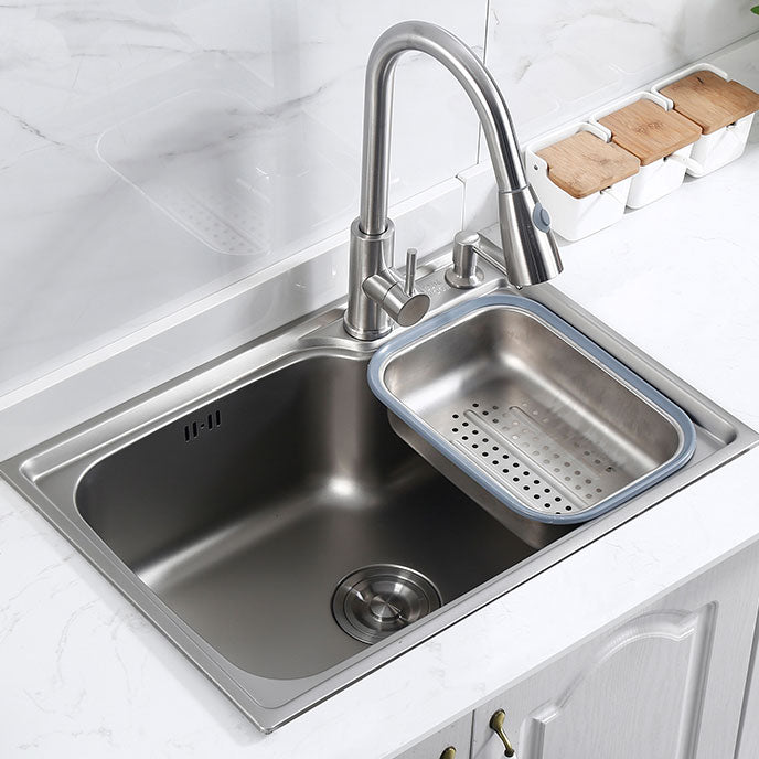 Stainless Steel Kitchen Sink Contemporary Single Bowl Kitchen Sink with Basket Strainer 25.6"L x 16.9"W x 8.7"H Sink with Faucet Pull Out Faucet Clearhalo 'Home Improvement' 'home_improvement' 'home_improvement_kitchen_sinks' 'Kitchen Remodel & Kitchen Fixtures' 'Kitchen Sinks & Faucet Components' 'Kitchen Sinks' 'kitchen_sinks' 6727353