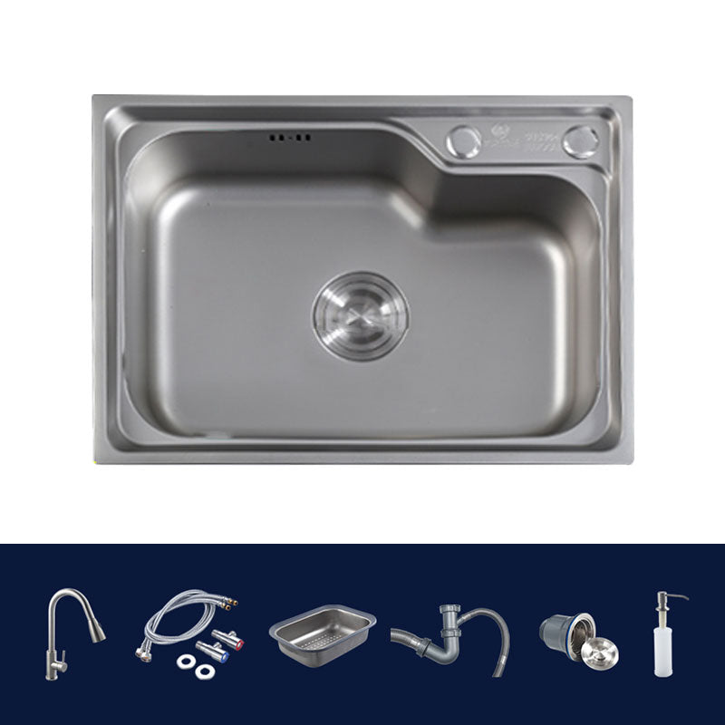 Stainless Steel Kitchen Sink Contemporary Single Bowl Kitchen Sink with Basket Strainer Sink with Faucet Pull Out Faucet Clearhalo 'Home Improvement' 'home_improvement' 'home_improvement_kitchen_sinks' 'Kitchen Remodel & Kitchen Fixtures' 'Kitchen Sinks & Faucet Components' 'Kitchen Sinks' 'kitchen_sinks' 6727354