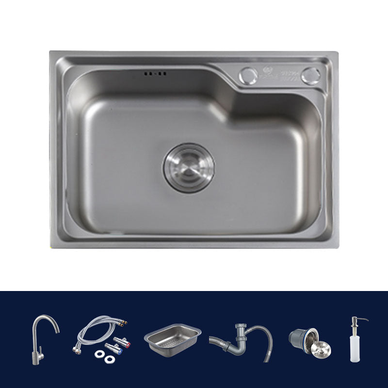 Stainless Steel Kitchen Sink Contemporary Single Bowl Kitchen Sink with Basket Strainer Sink with Faucet Round Faucet Clearhalo 'Home Improvement' 'home_improvement' 'home_improvement_kitchen_sinks' 'Kitchen Remodel & Kitchen Fixtures' 'Kitchen Sinks & Faucet Components' 'Kitchen Sinks' 'kitchen_sinks' 6727355