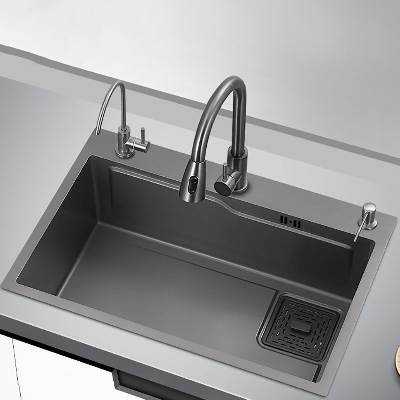 Modern Style Kitchen Sink Stainless Steel 3 Holes Drop-In Kitchen Sink 30"L x 18"W x 8"H Sink with Faucet Double Tap for Water Purification Clearhalo 'Home Improvement' 'home_improvement' 'home_improvement_kitchen_sinks' 'Kitchen Remodel & Kitchen Fixtures' 'Kitchen Sinks & Faucet Components' 'Kitchen Sinks' 'kitchen_sinks' 6727376