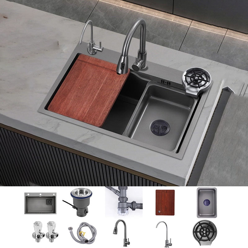 Modern Style Kitchen Sink Stainless Steel 3 Holes Drop-In Kitchen Sink Sink with Faucet Pull Out Water Filter Double Faucet Cup Washer Clearhalo 'Home Improvement' 'home_improvement' 'home_improvement_kitchen_sinks' 'Kitchen Remodel & Kitchen Fixtures' 'Kitchen Sinks & Faucet Components' 'Kitchen Sinks' 'kitchen_sinks' 6727377