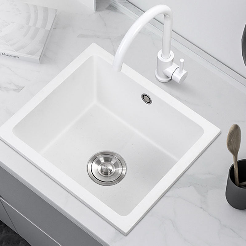 Modern Style Kitchen Sink Quartz Single Bowl Kitchen Sink with Square Shape 17"L x 15"W x 9"H Sink with Faucet Round Faucet Clearhalo 'Home Improvement' 'home_improvement' 'home_improvement_kitchen_sinks' 'Kitchen Remodel & Kitchen Fixtures' 'Kitchen Sinks & Faucet Components' 'Kitchen Sinks' 'kitchen_sinks' 6727400