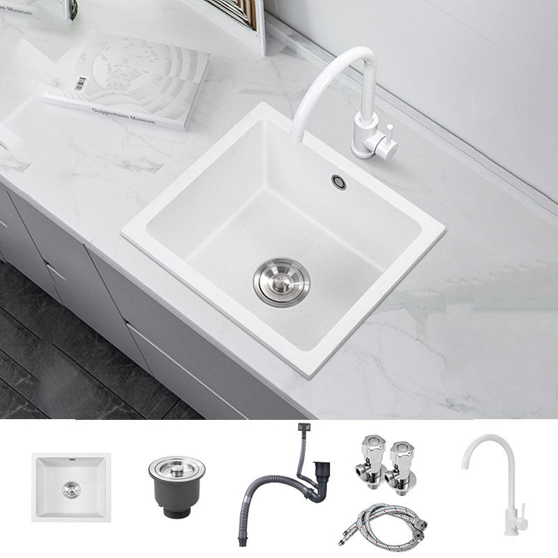 Modern Style Kitchen Sink Quartz Single Bowl Kitchen Sink with Square Shape Sink with Faucet Round Faucet Clearhalo 'Home Improvement' 'home_improvement' 'home_improvement_kitchen_sinks' 'Kitchen Remodel & Kitchen Fixtures' 'Kitchen Sinks & Faucet Components' 'Kitchen Sinks' 'kitchen_sinks' 6727405