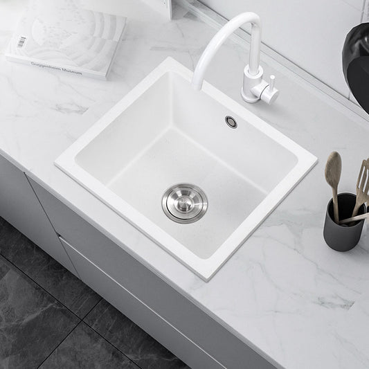 Modern Style Kitchen Sink Quartz Single Bowl Kitchen Sink with Square Shape Clearhalo 'Home Improvement' 'home_improvement' 'home_improvement_kitchen_sinks' 'Kitchen Remodel & Kitchen Fixtures' 'Kitchen Sinks & Faucet Components' 'Kitchen Sinks' 'kitchen_sinks' 6727412