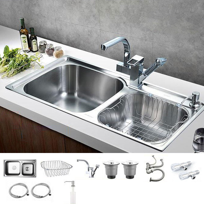 Modern Stainless Steel Kitchen Sink Double Sink Kitchen Sink with Basket Strainer Sink with Faucet Pull Out Faucet Clearhalo 'Home Improvement' 'home_improvement' 'home_improvement_kitchen_sinks' 'Kitchen Remodel & Kitchen Fixtures' 'Kitchen Sinks & Faucet Components' 'Kitchen Sinks' 'kitchen_sinks' 6727461