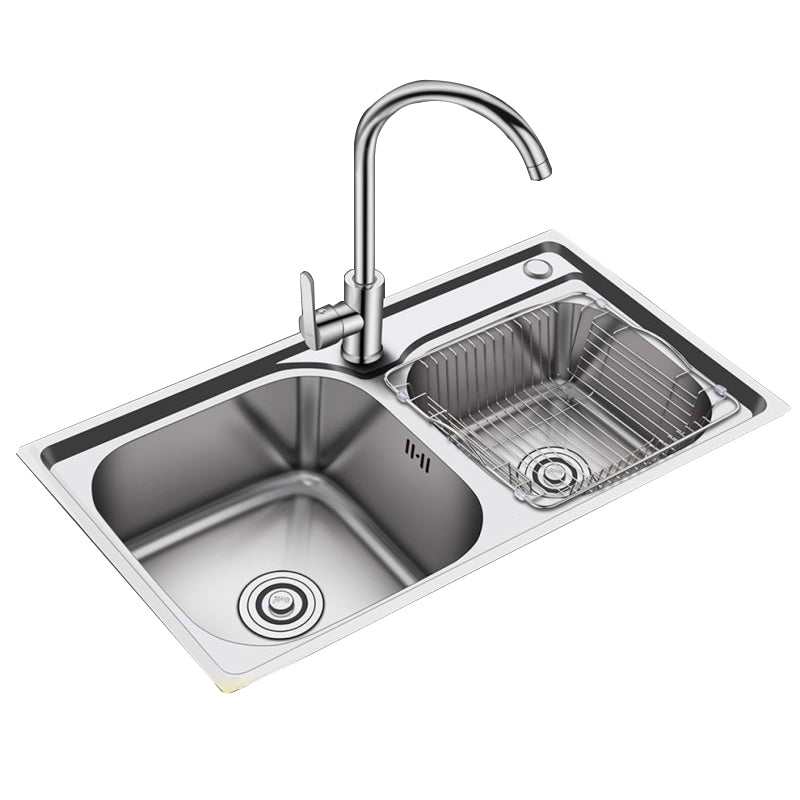 Modern Stainless Steel Kitchen Sink Double Sink Kitchen Sink with Basket Strainer Clearhalo 'Home Improvement' 'home_improvement' 'home_improvement_kitchen_sinks' 'Kitchen Remodel & Kitchen Fixtures' 'Kitchen Sinks & Faucet Components' 'Kitchen Sinks' 'kitchen_sinks' 6727464