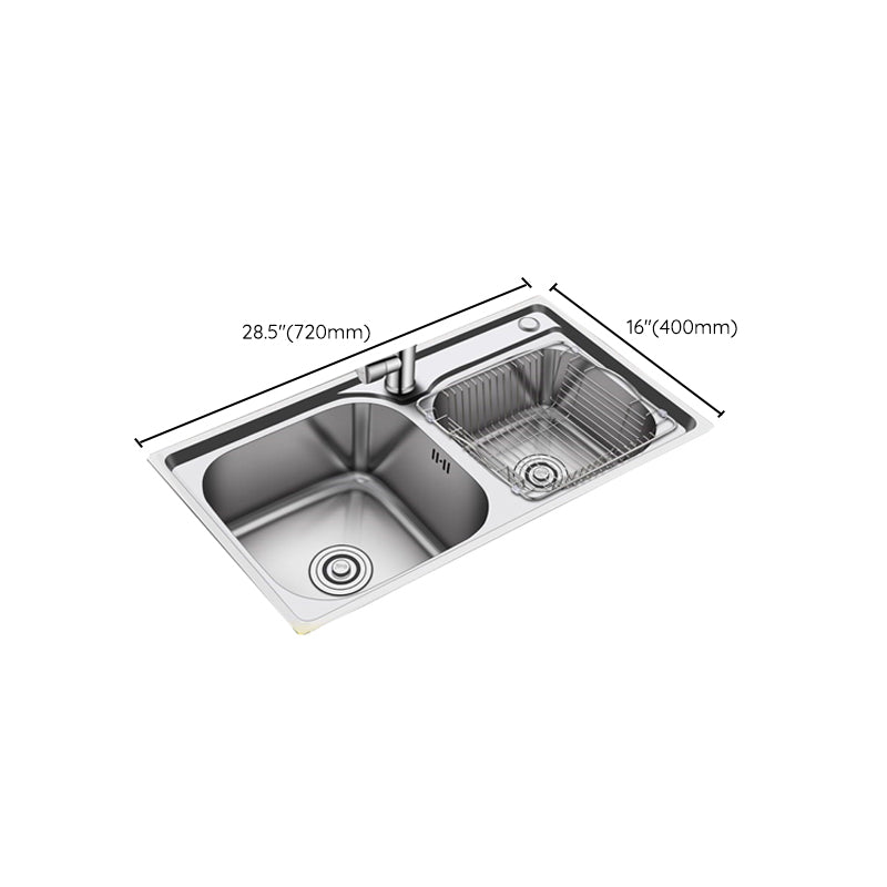 Modern Stainless Steel Kitchen Sink Double Sink Kitchen Sink with Basket Strainer Clearhalo 'Home Improvement' 'home_improvement' 'home_improvement_kitchen_sinks' 'Kitchen Remodel & Kitchen Fixtures' 'Kitchen Sinks & Faucet Components' 'Kitchen Sinks' 'kitchen_sinks' 6727470